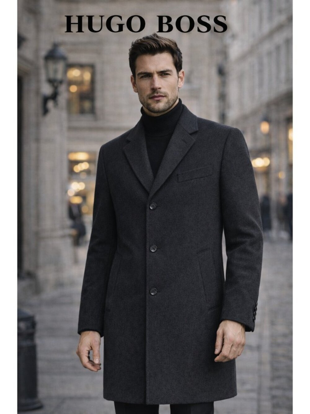 Hugo Boss Cashmere Wool Coat Mens 38R Gray Slim Fit Overcoat Luxury